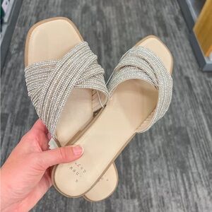 A New Day Silver Beaded Slide Sandals